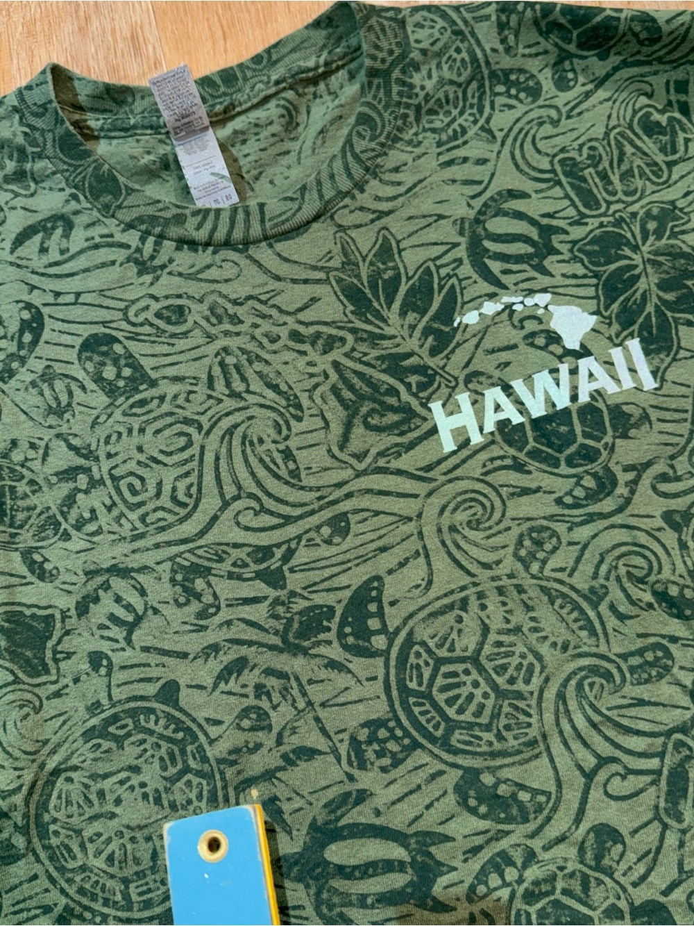 VTG Turtle Bay Hawaii Sea Turtles All Over Print T shirt Island Boyz Green XL/L